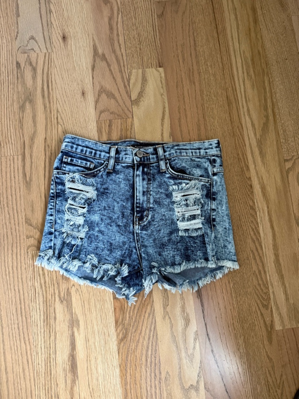 Flying Monkey High-Rise Acid Wash Distressed Denim Shorts
